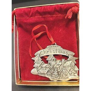 Wallace Silversmiths Solid Pewter Santa's Village Merry Christmas Ornament 1999